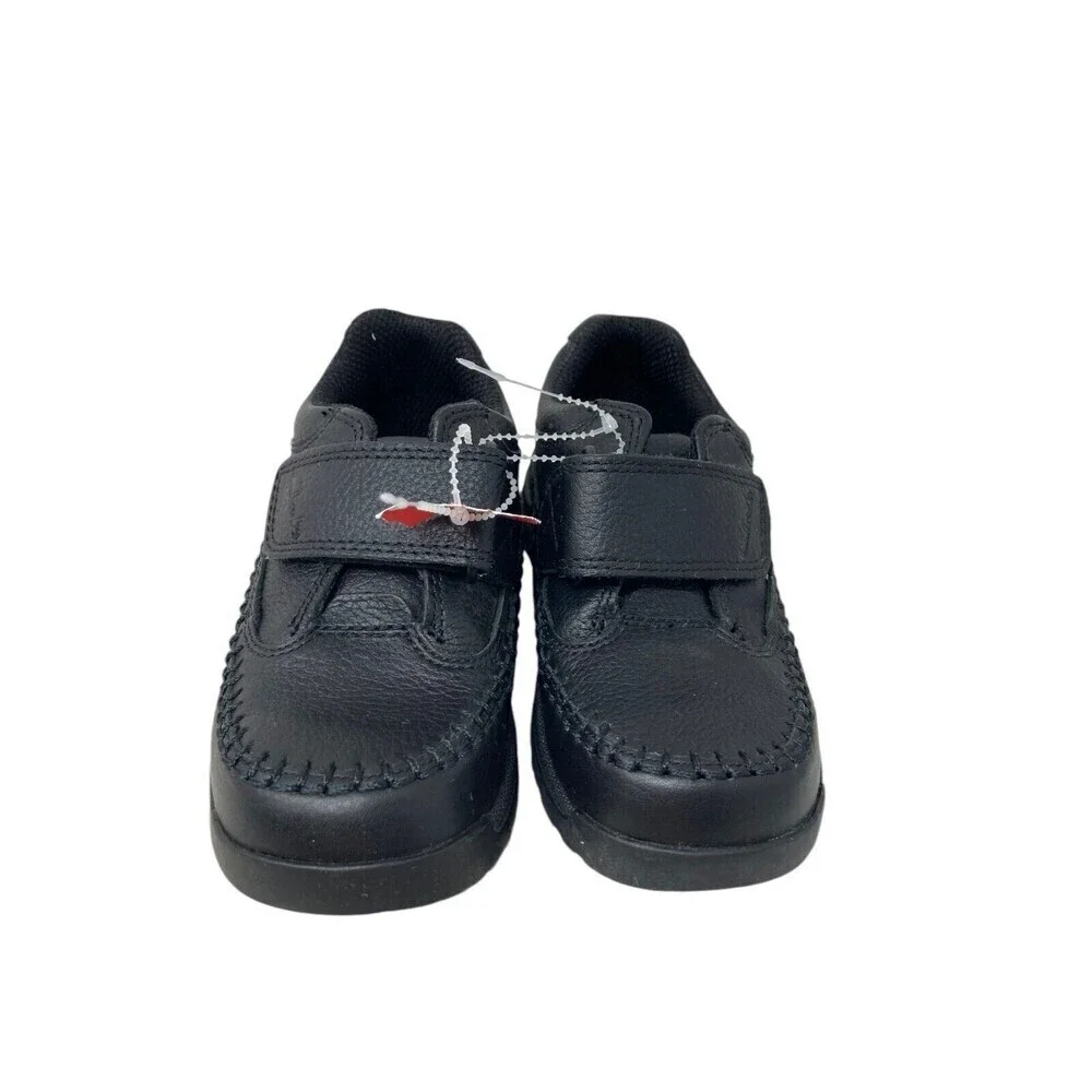 Clarks Caribou Sneakers Kids Size 9 9.5 H Black Leather Hook Loop Closure